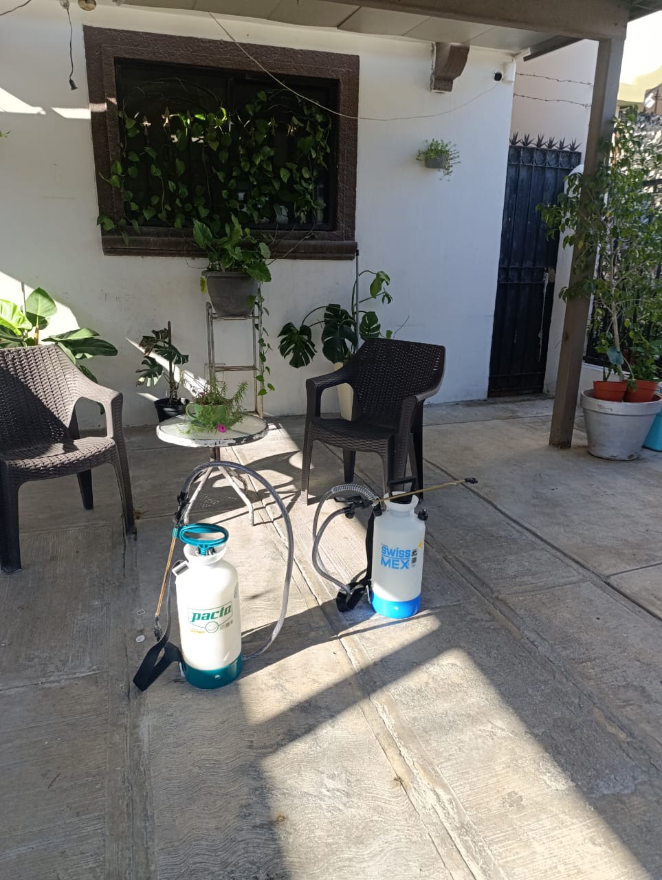 Equipos de fumigación en patio