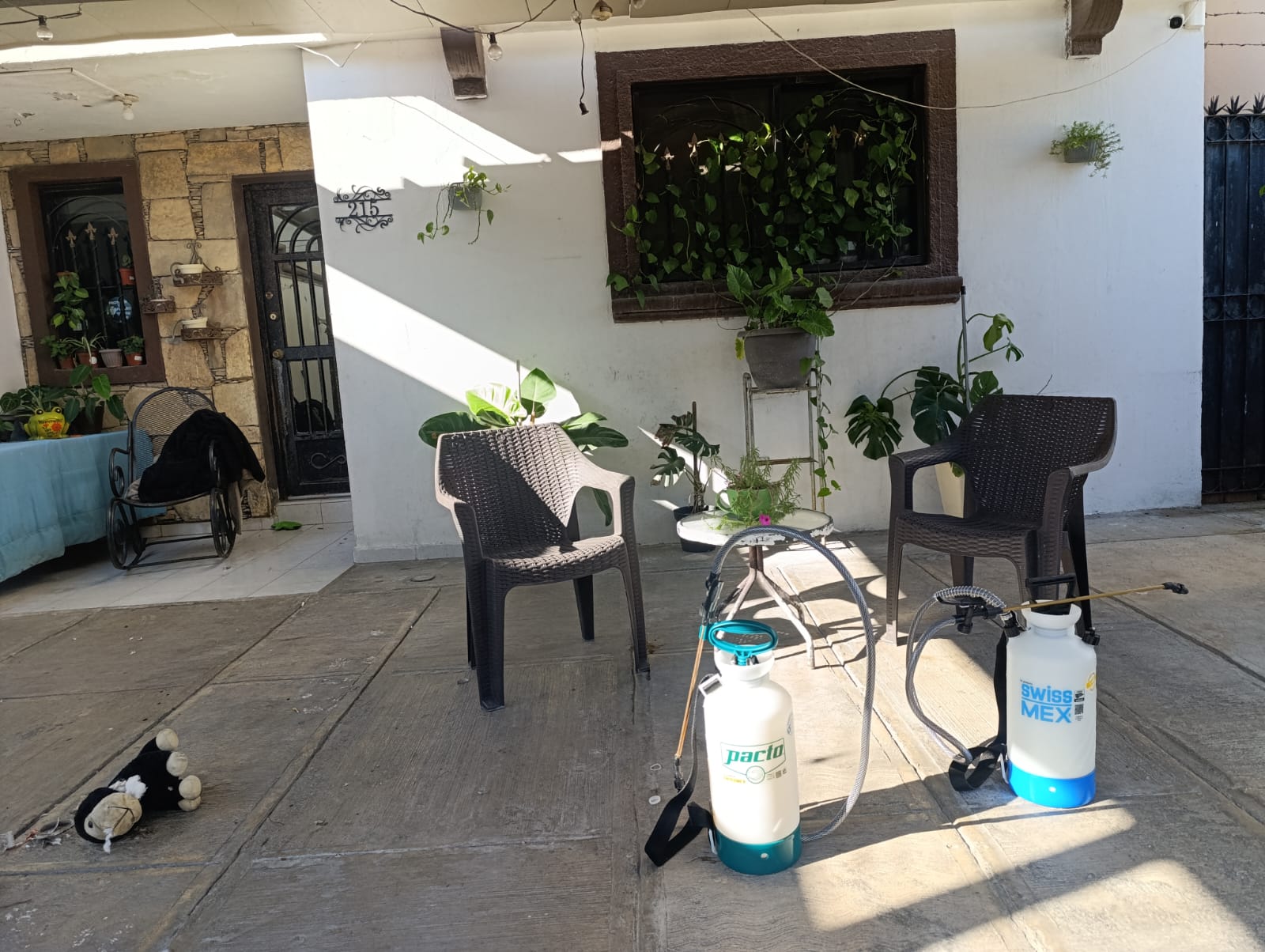 Equipos de fumigación en patio exterior